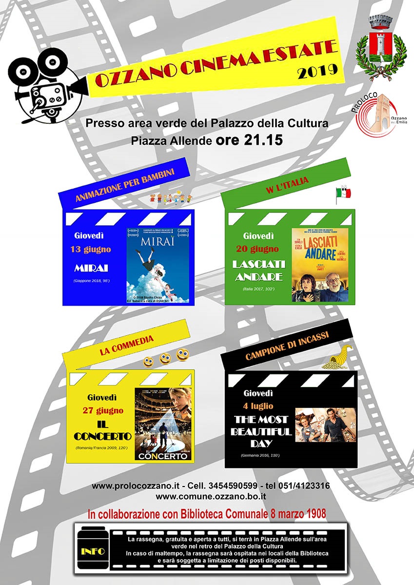 locandina titoli Rassegna Cinema Estate Ozzano 2019