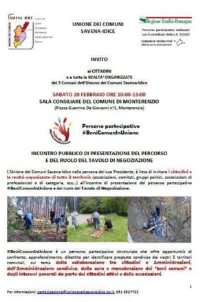 Progetto partecipato BeniComunInUnione incontra i cittadini Assemblea pubblica a Monterenzio