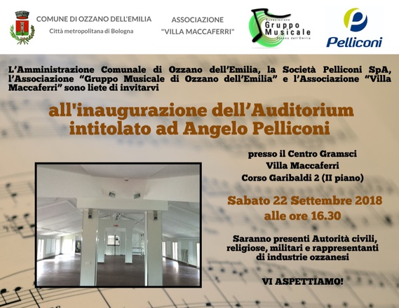 Sabato 22 settembre si terrà la cerimonia di intitolazione dell'Auditorium del C