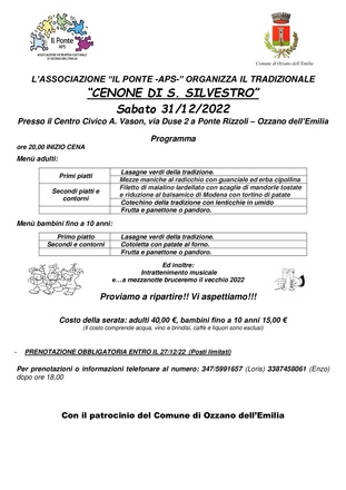 Cenone di Capodanno Festa di fine anno a Ponte Rizzoli